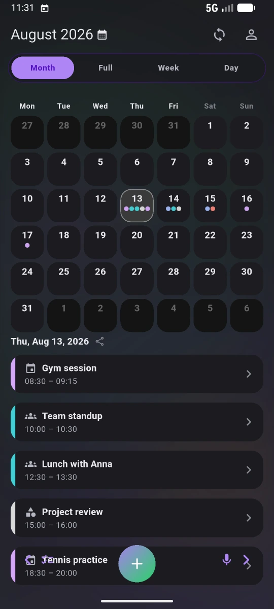 Month view of the calendar