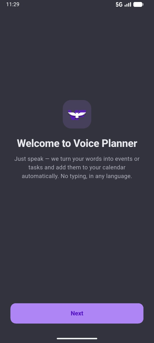 Voice Planner as it opens